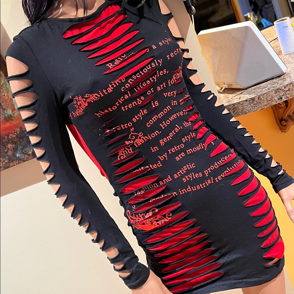 Grudge goth punk red & black bodycon S mini dress nwot
